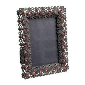 Green Tree Gallery Picture Frame 4x6 Fleur de Lis Metalwork Pink Rhinestone Vtg